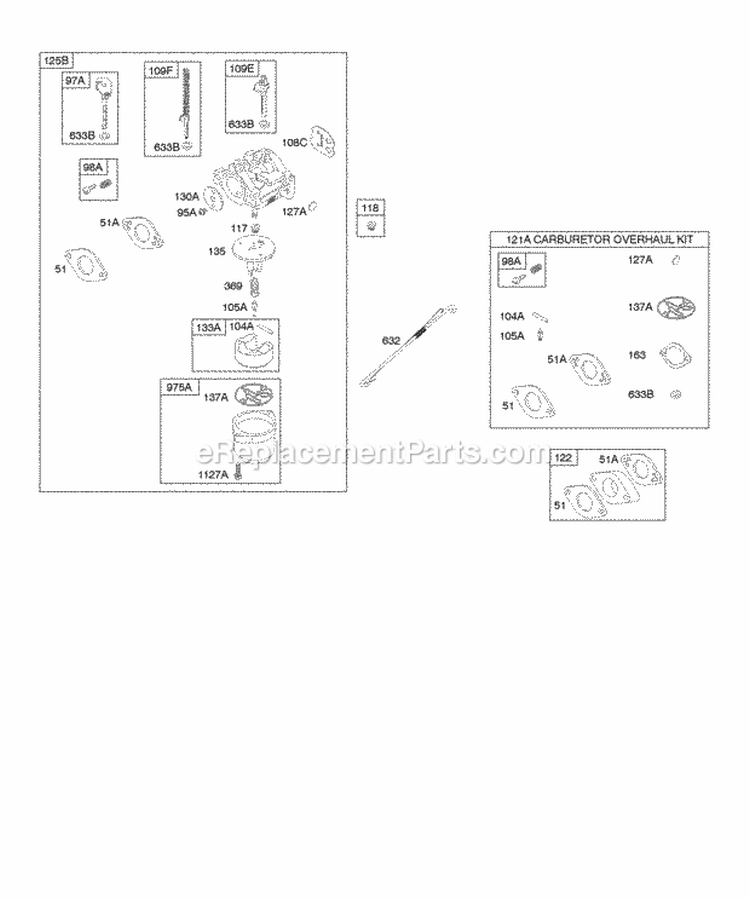 Carburetor Kit - Carburetor Overhaul Diagram and Parts List for 21C337-0110-E1  Briggs and Stratton Engine